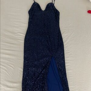 Elegant Navy Blue Sequin Dress